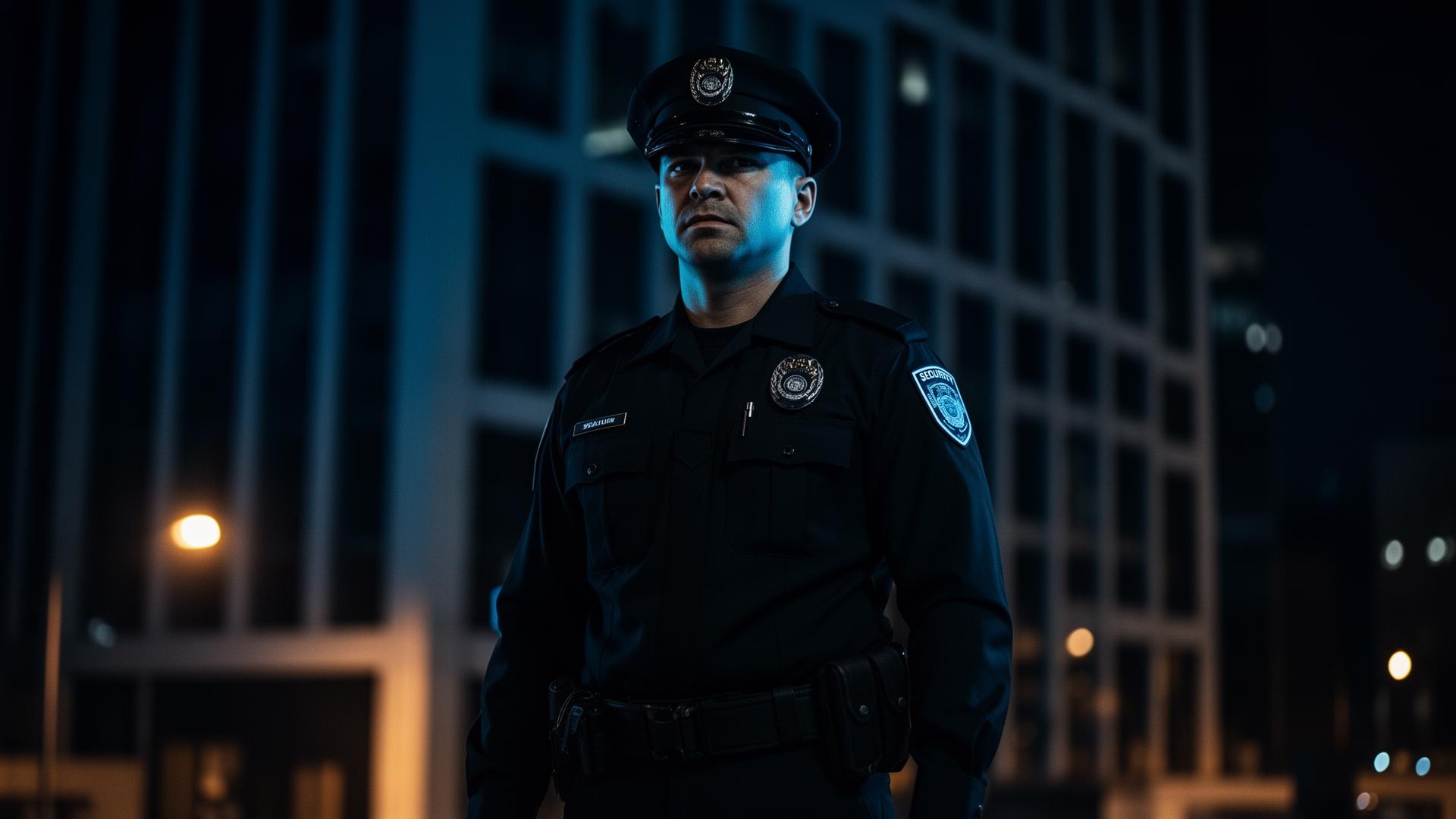 First Response Unit security officer on duty at night